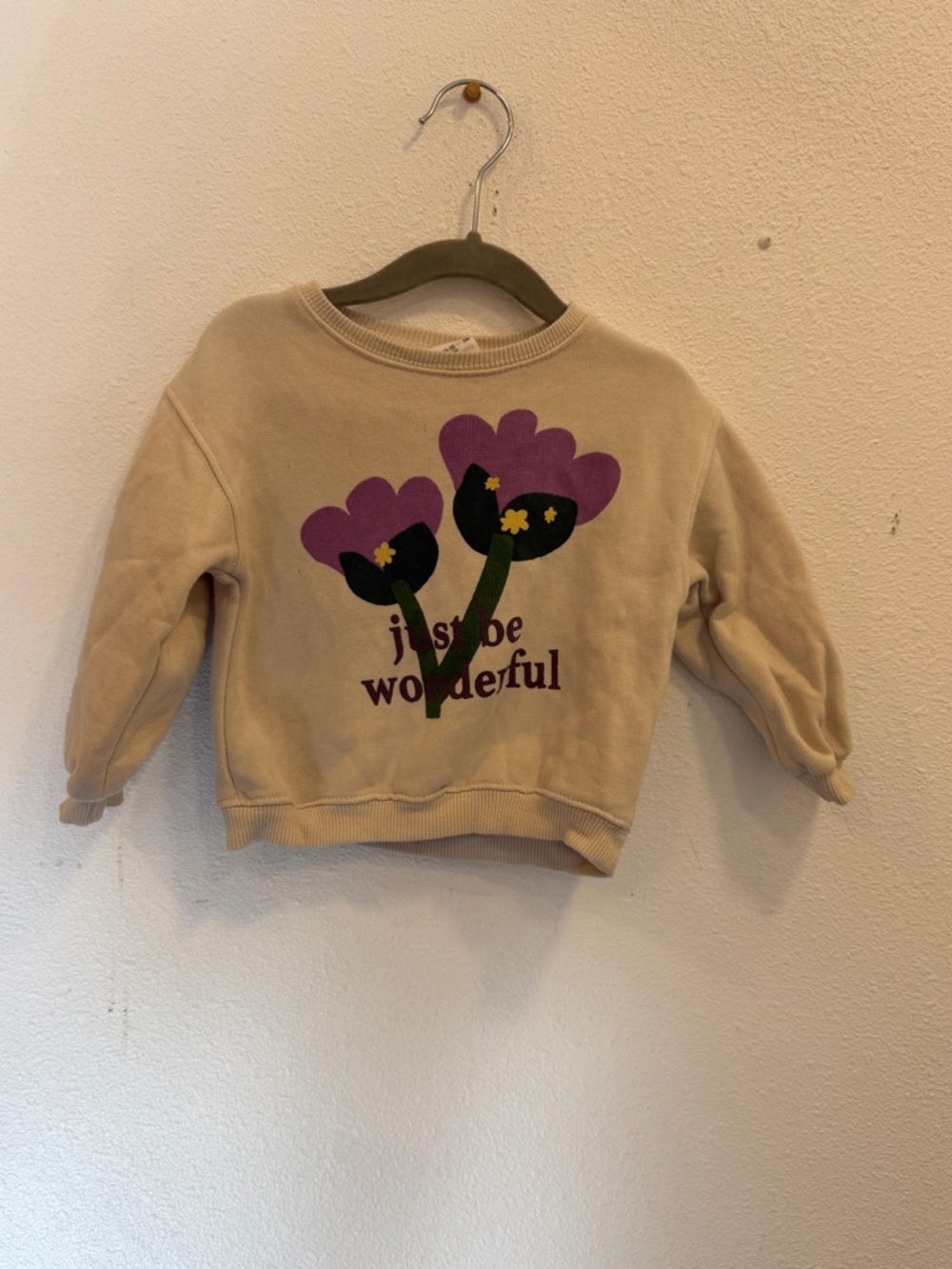 Zara Beige Sweatshirt with Purple Floral Print